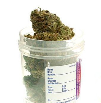 Vaso con cogollos de marihuana